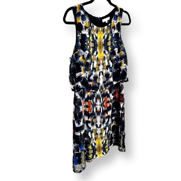 [ 1 STATE ]Multicolored Brush Stroke Layered Sheer Sleeveless Dress: L: Like New - Picture 3 of 6